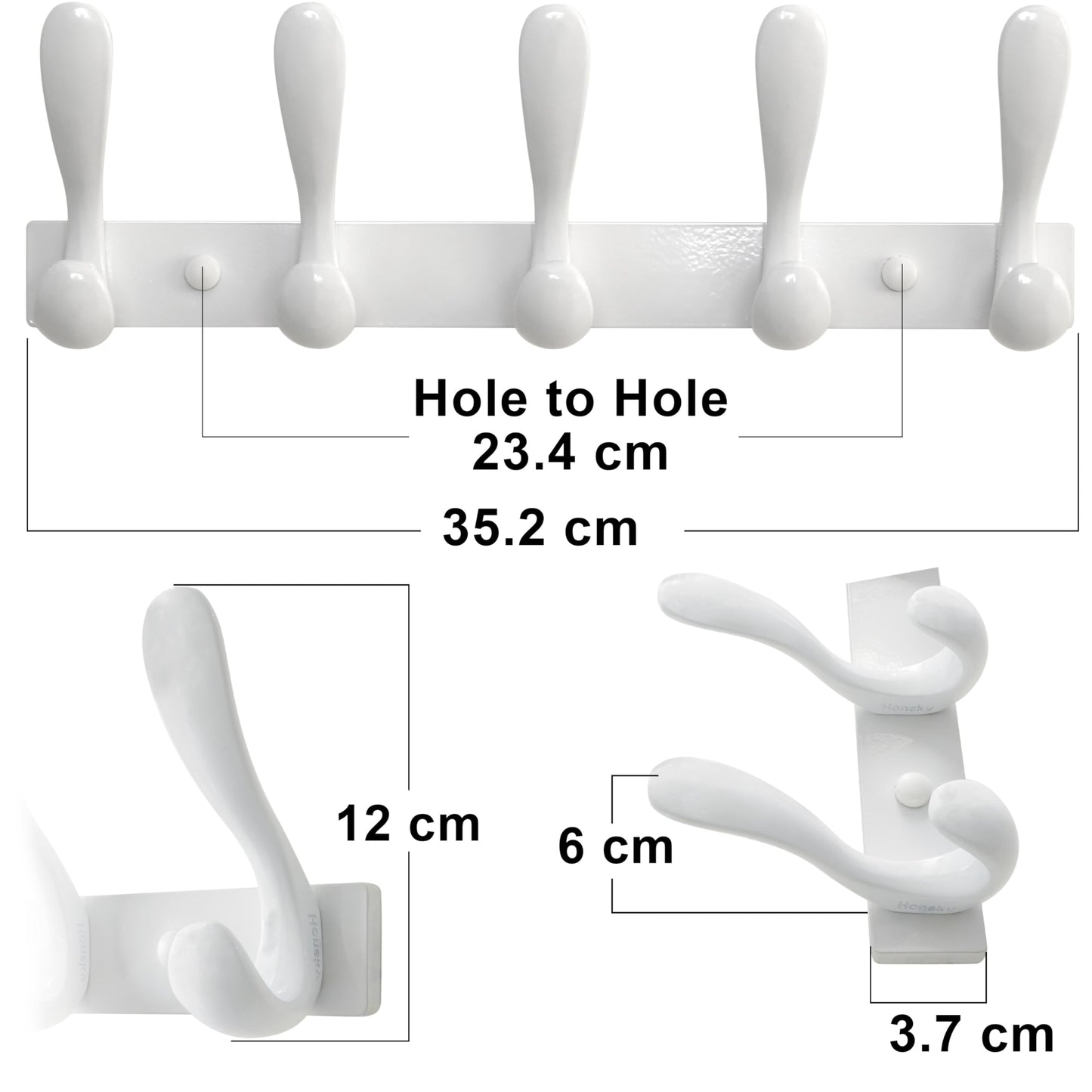 HONSKY Wall Coat Rack, Towel Rack,Metal Wall Coat Hanger with 5 Double Hooks (10 Hook), for Hanging Coat, Hat, Bag, in Hallway Entryway, White