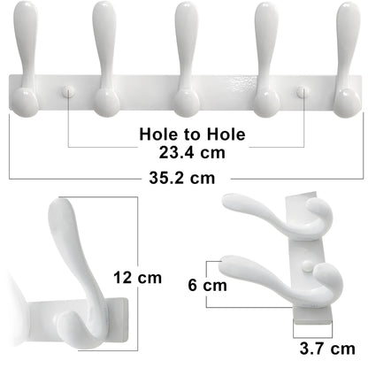 HONSKY Wall Coat Rack, Towel Rack,Metal Wall Coat Hanger with 5 Double Hooks 10 Hook, for Hanging Coat, Hat, Bag, in Hallway Entryway, White