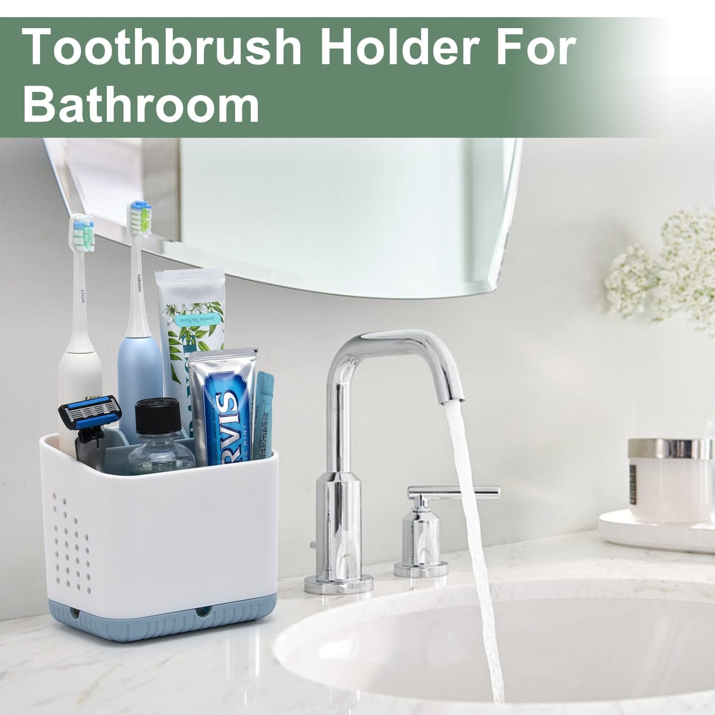 toprance Multifunctional Toothbrush Holder White Anti-slip Toothbrush Holder Caddy Small Bathroom Countertop Organizer And Storage Stand For Electric