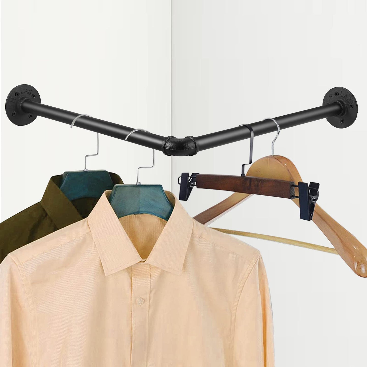 Tanice Industrial Tube Hanger Wall-mounted Right-angle 46cm, Detachable Retro Industrial Cylindrical Clothes Rail, Suitable For Bedroom, Living room