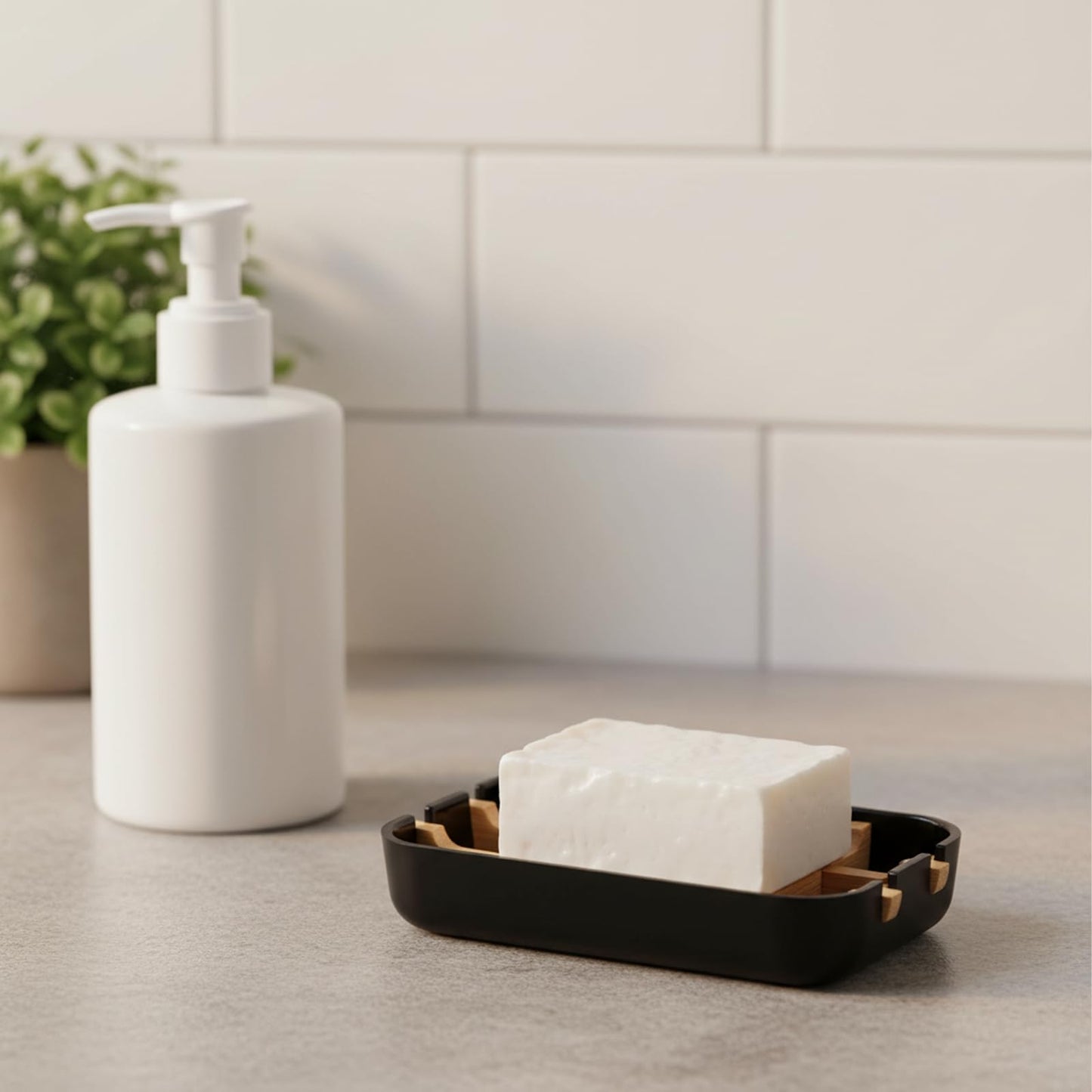 Ninebendstreams Bamboo Fiber Soap Holder and Soap Dish Combination