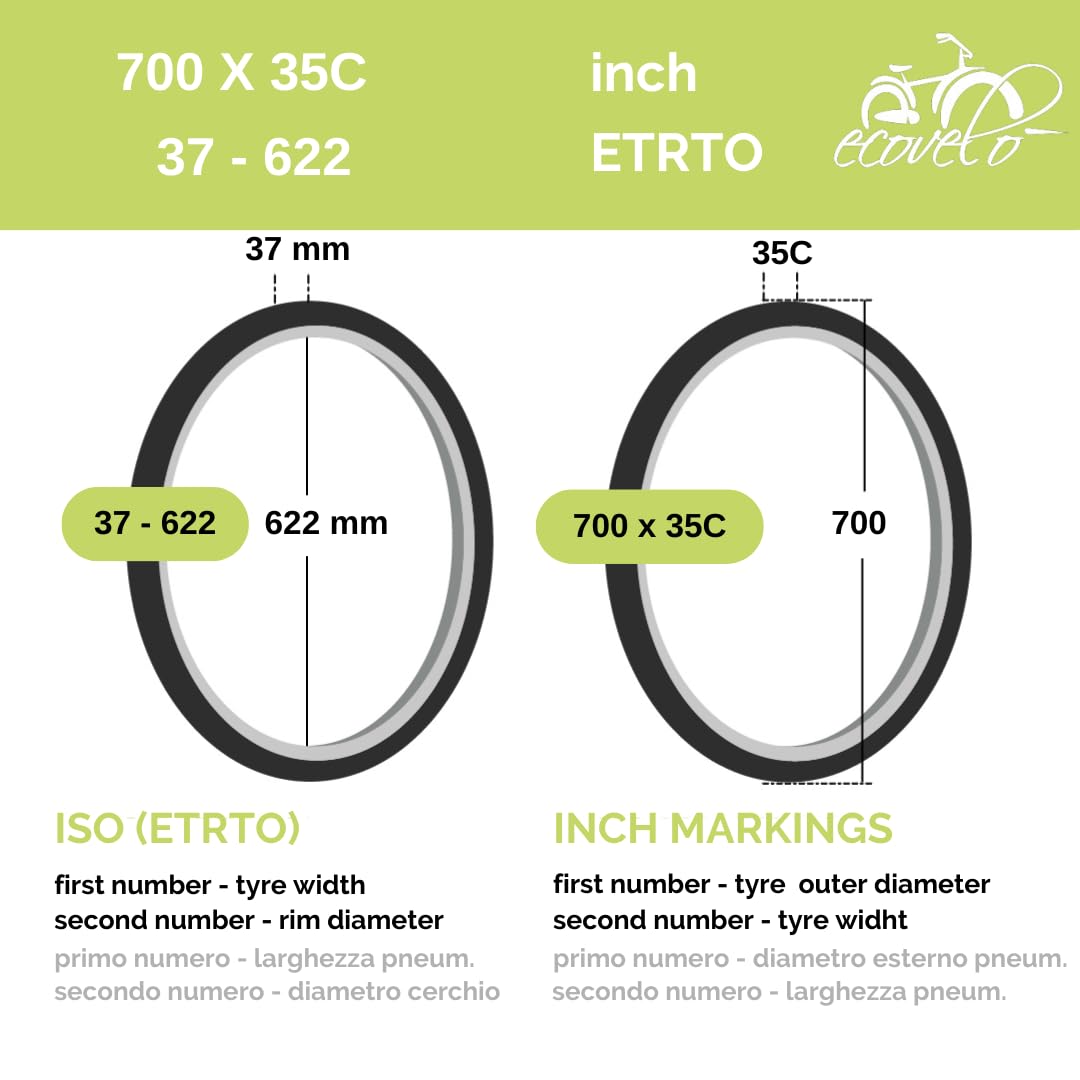 Ecovelo 2 Tyres 700 x 35 28 x 1 5/8 x 1 3/8 (37-622) 700 x 35C Black for City Bike, Road, Trekking | Road Tyres Black Rubber Bike