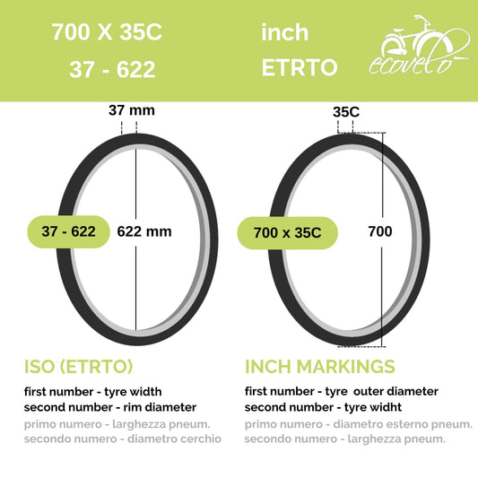 Ecovelo 2 Tyres 700 x 35 28 x 1 5/8 x 1 3/8 (37-622) 700 x 35C Black for City Bike, Road, Trekking | Road Tyres Black Rubber Bike
