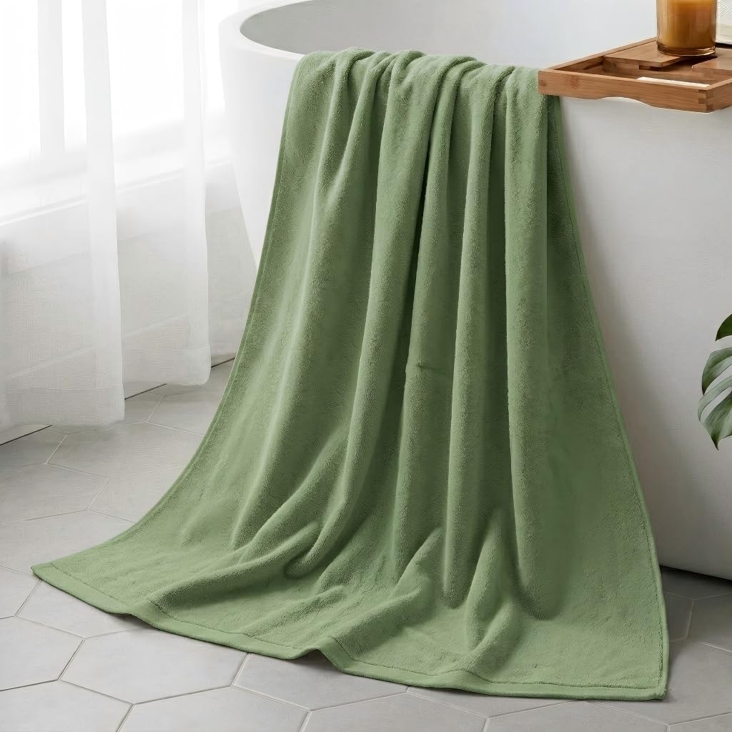 Vie TRIOMPHE Oversized Zero-Twist Bath Towel 90x180cm, Long-Staple Cotton Fresh Matcha Green, Ultra-Soft Absorbent Hotel-Quality Towel, 545g