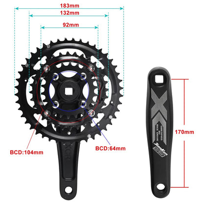 CYSKY 3x 9/10 Speed Bike Crankset 170mm 104/64 BCD Crank Arm Set 44-32-22T/42-32-24T Easy to Replacement MTB BMX Road Bicycle Crankset Compatible with