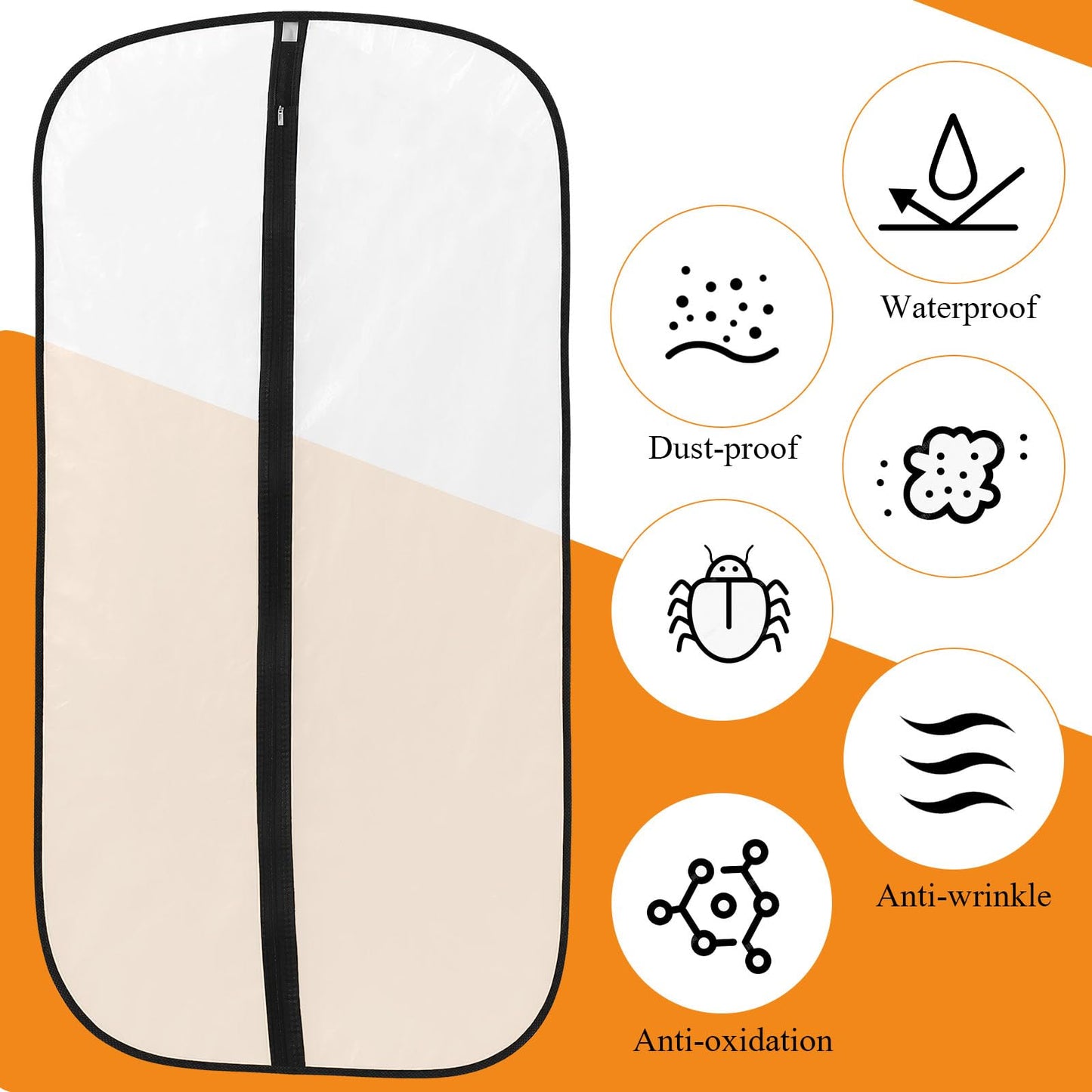 12 Pack Garment Bags, PEVA Translucent Clothes Covers, Suit Bag 40in+47in