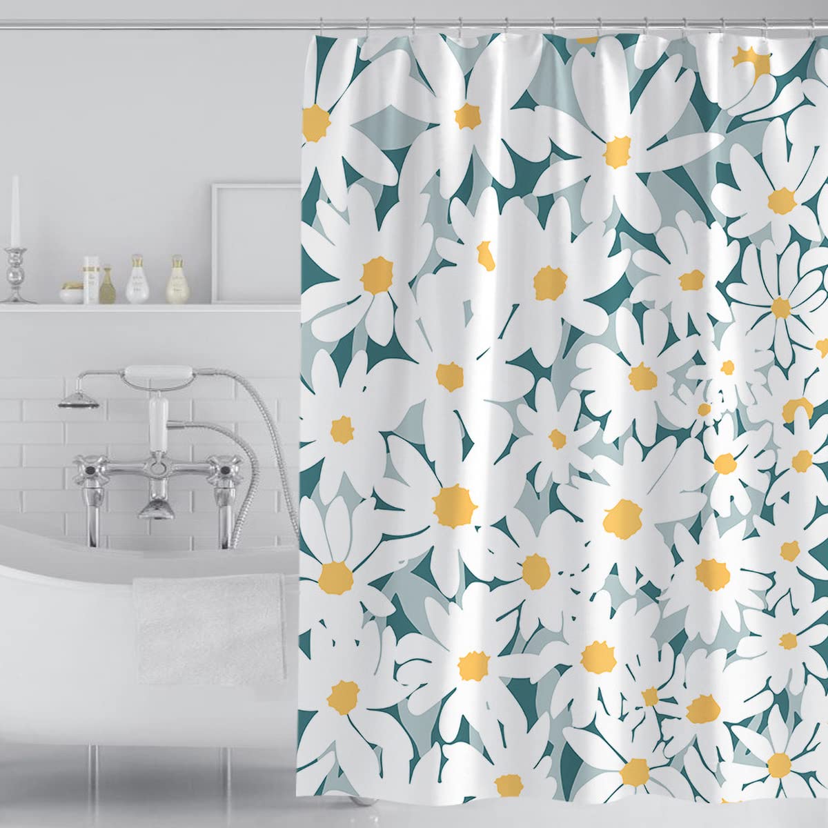 Tennove Shower Curtain 180 x 200cm Flowers Thick Polyester Fabric Mildew Resistant Shower Curtain Liner for Bathroom Decor Waterproof Bath Curtain