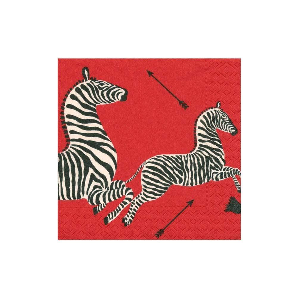 Entertaining with Caspari Cocktail Napkins, Zebras Red, Pack of 20