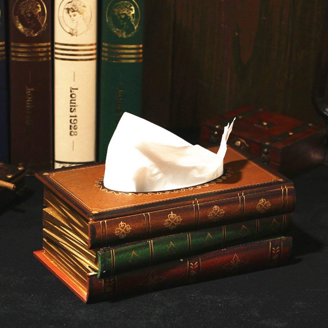 Wooden Tissue Box Holder - Facial Tissue Dispenser for Home, Office, Car (Red)