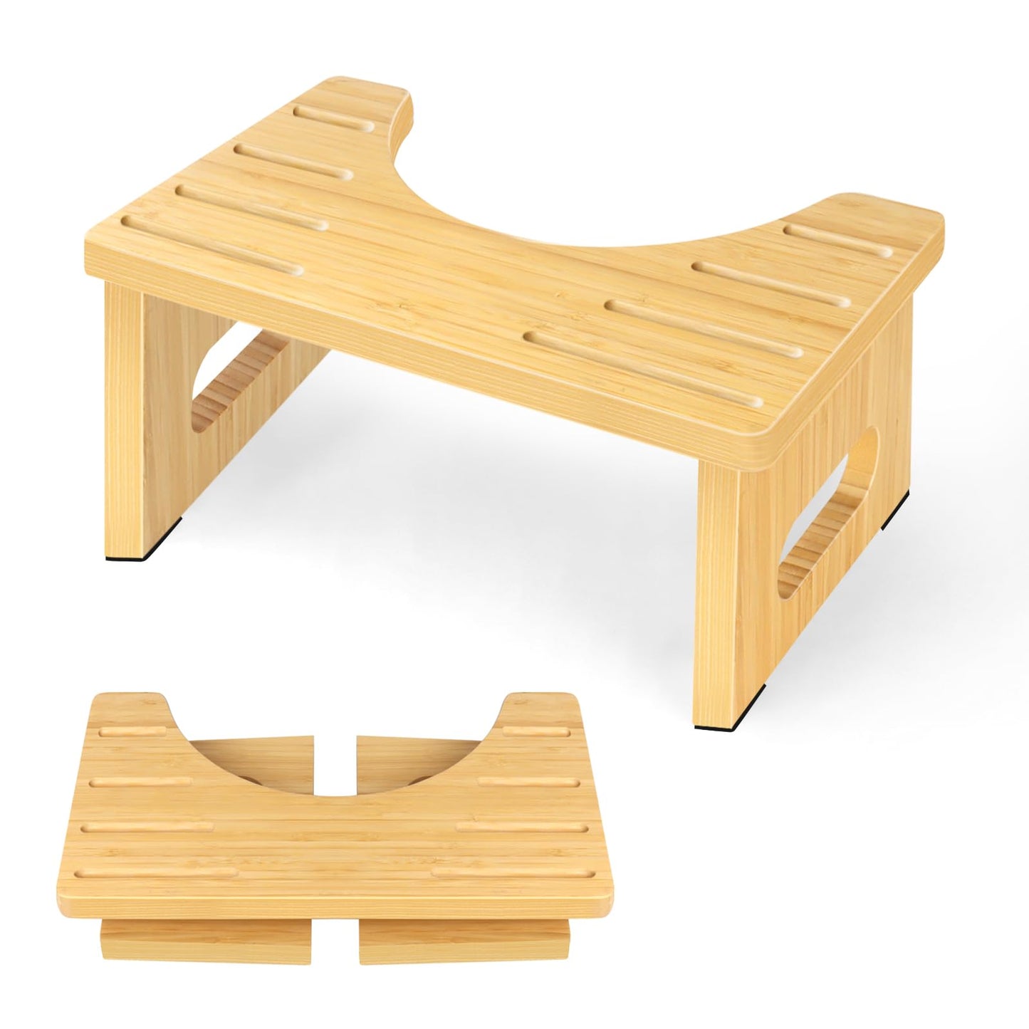 Toilet Stool 7 Inch Bamboo Squatting Step Stool for Adults, Kids & Elderly, Foldable Bathroom Stools , Anti-Slip & Easy to Clean Potty Tool