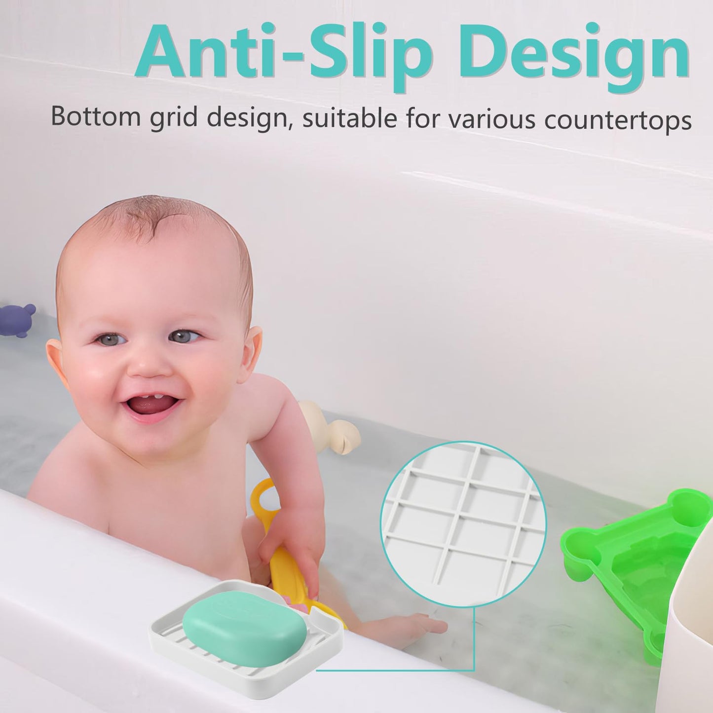 YoHyien 2 Pcs Silicone Soap Dish with Drainage, Anti-Slip Soap Holder, Self Draining Soap Tray for Shower, Bathroom & Kitchen