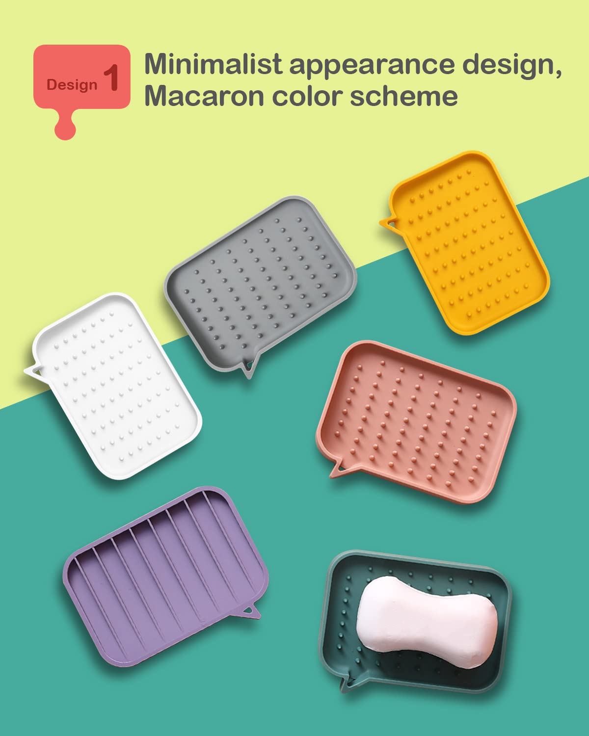 Silicone Self Draining Soap Dish, Sponges Holder Tray for Bathroom Kitchen