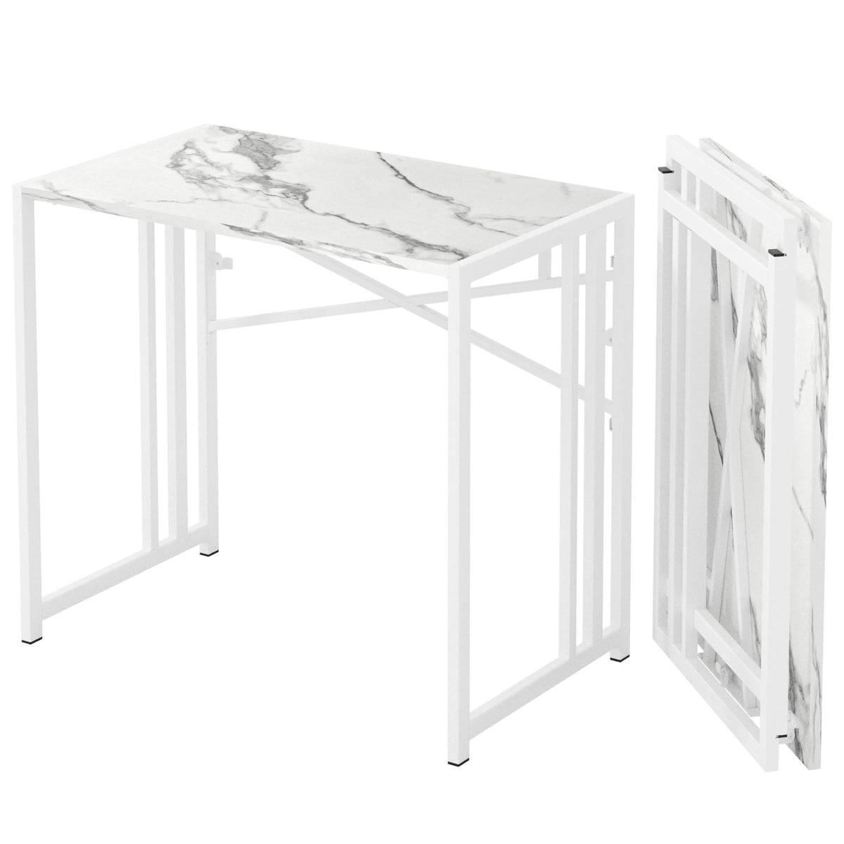 Lutown-Teen Small Folding Desk 90 cm, White Marble