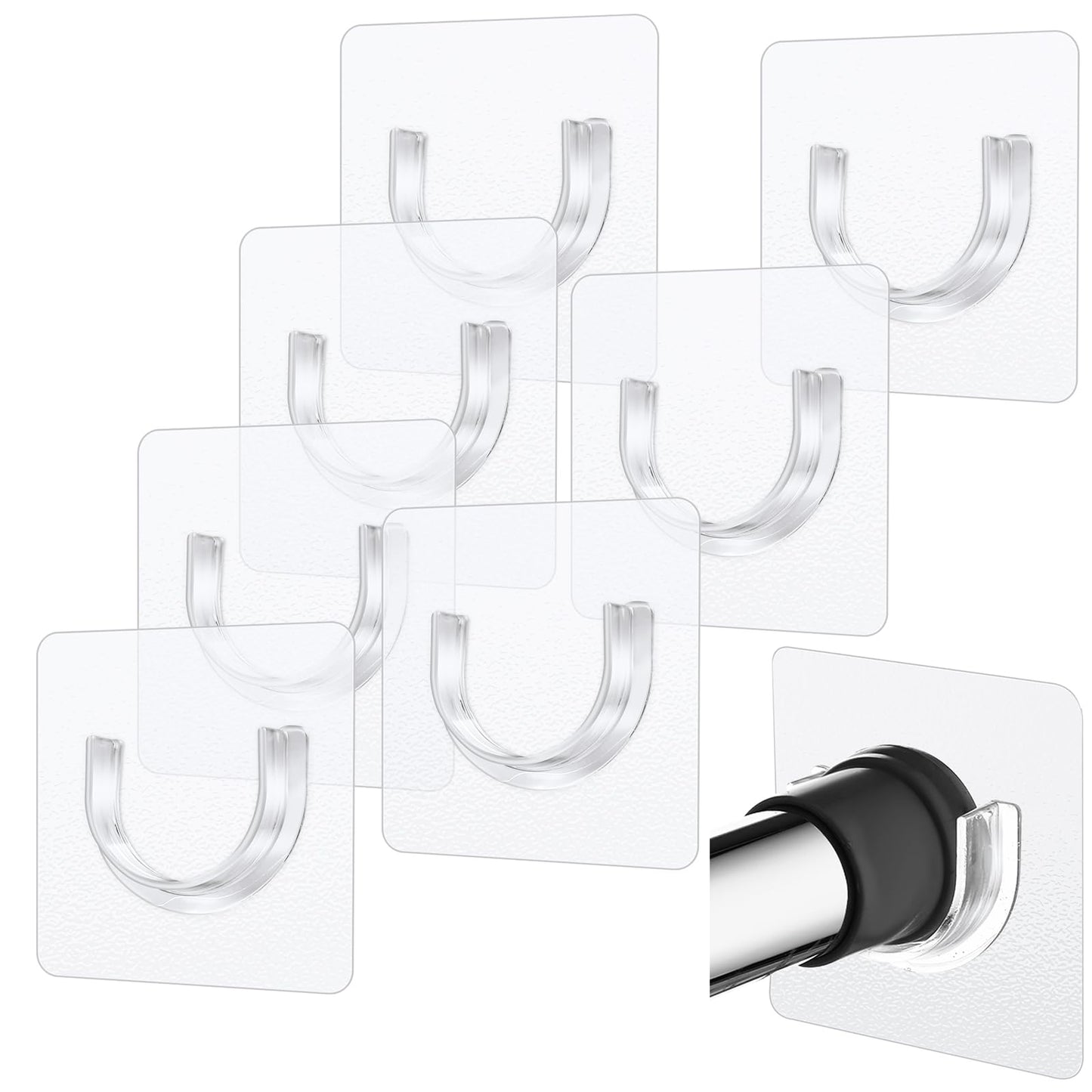 Shower Curtain Rod 8 PCS No Drill Retainer Brackets Tension Holders Adhesive Holder Closet Hooks Rods For Bathroom Wardrobe Curved Clips Wall Strip