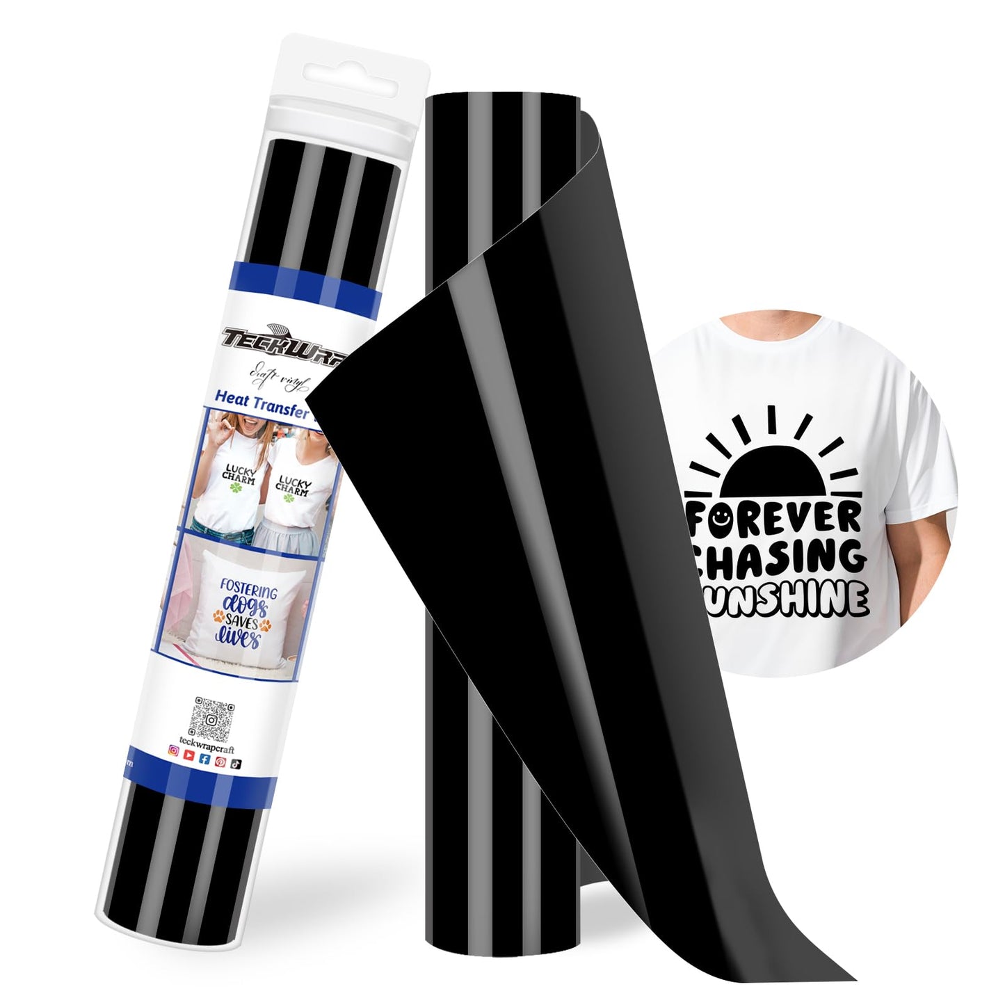 TECKWRAP Heat Transfer Vinyl - 12" x 10ft Iron on Vinyl for DIY Clothing,Shirts,Logos,Hats, Fabric HTV Vinyl Heat Transfer Paper Compatible with Heat