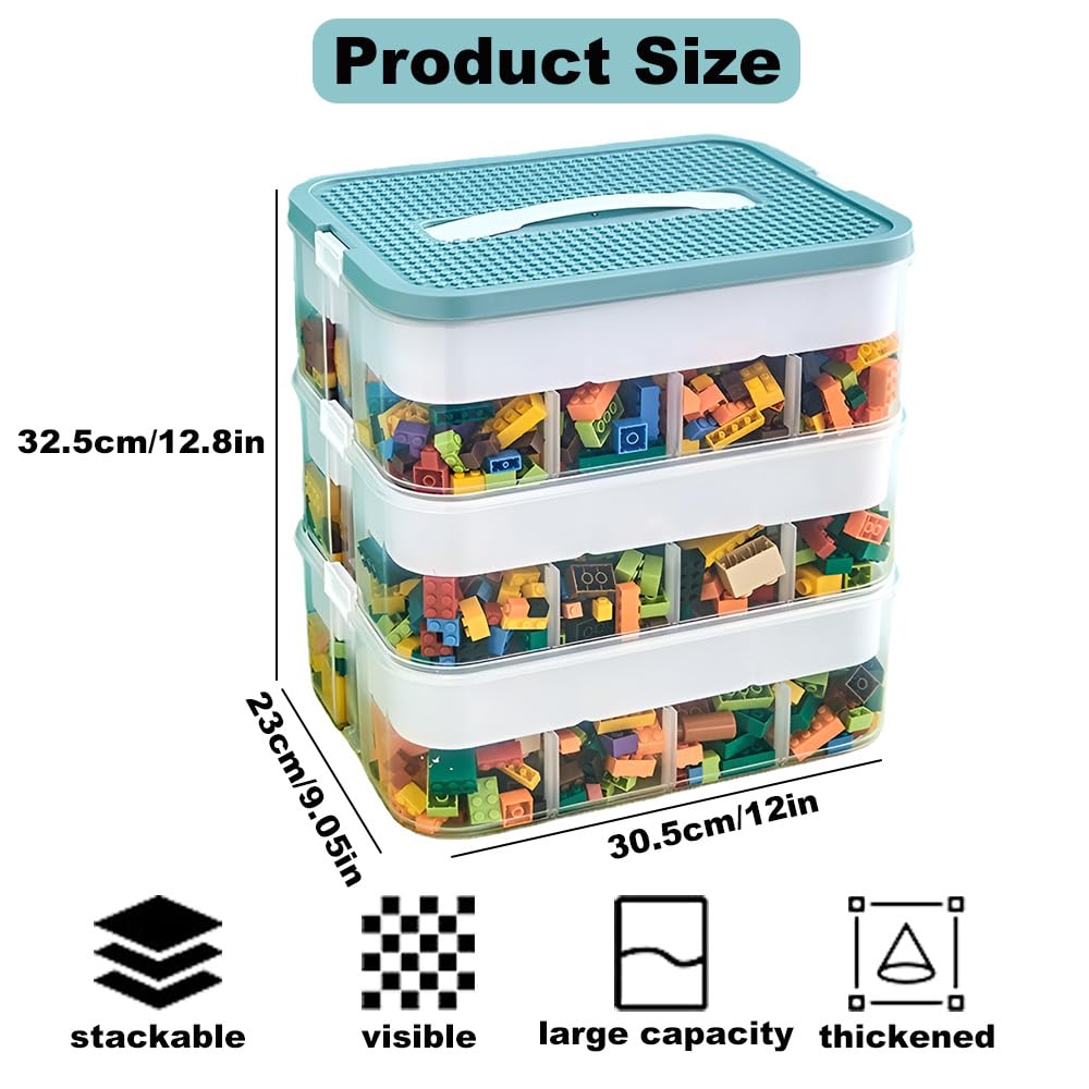 Storage Boxes,Kids Toy Lego Box,Stackable Toys Organizer with Lid,Handle,Plastic Multi Compartment Containers Chest Case for Storing