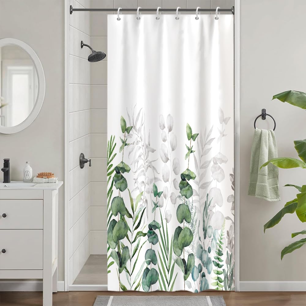Uiiooazy Eucalyptus Stall Shower Curtain, Green Gray Leaves Shower Curtain Plant Pattern Bath Curtain Mildew and Mould Resistant Waterproof Polyester
