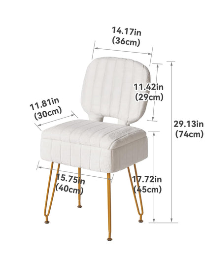 IBUYKE Vanity Stool with Storage, Folding Back Makeup Chair, White WBD030W