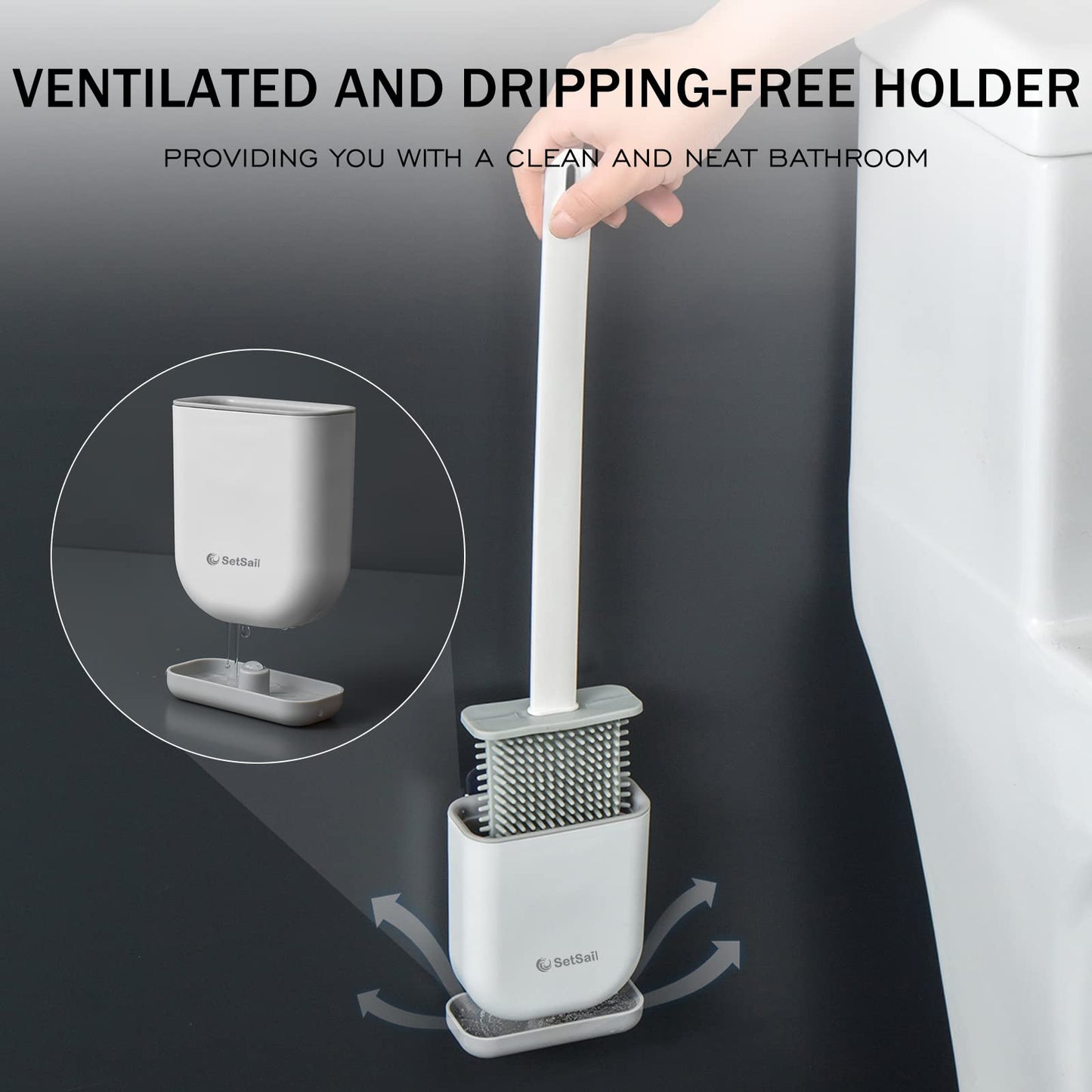 SetSail Silicone Toilet Brush 2 Pack Toilet Bowl Brush and Holder Set Toilet Bowl Scrubber with Silicone Bristles Flat Flexible Toilet Brushes for
