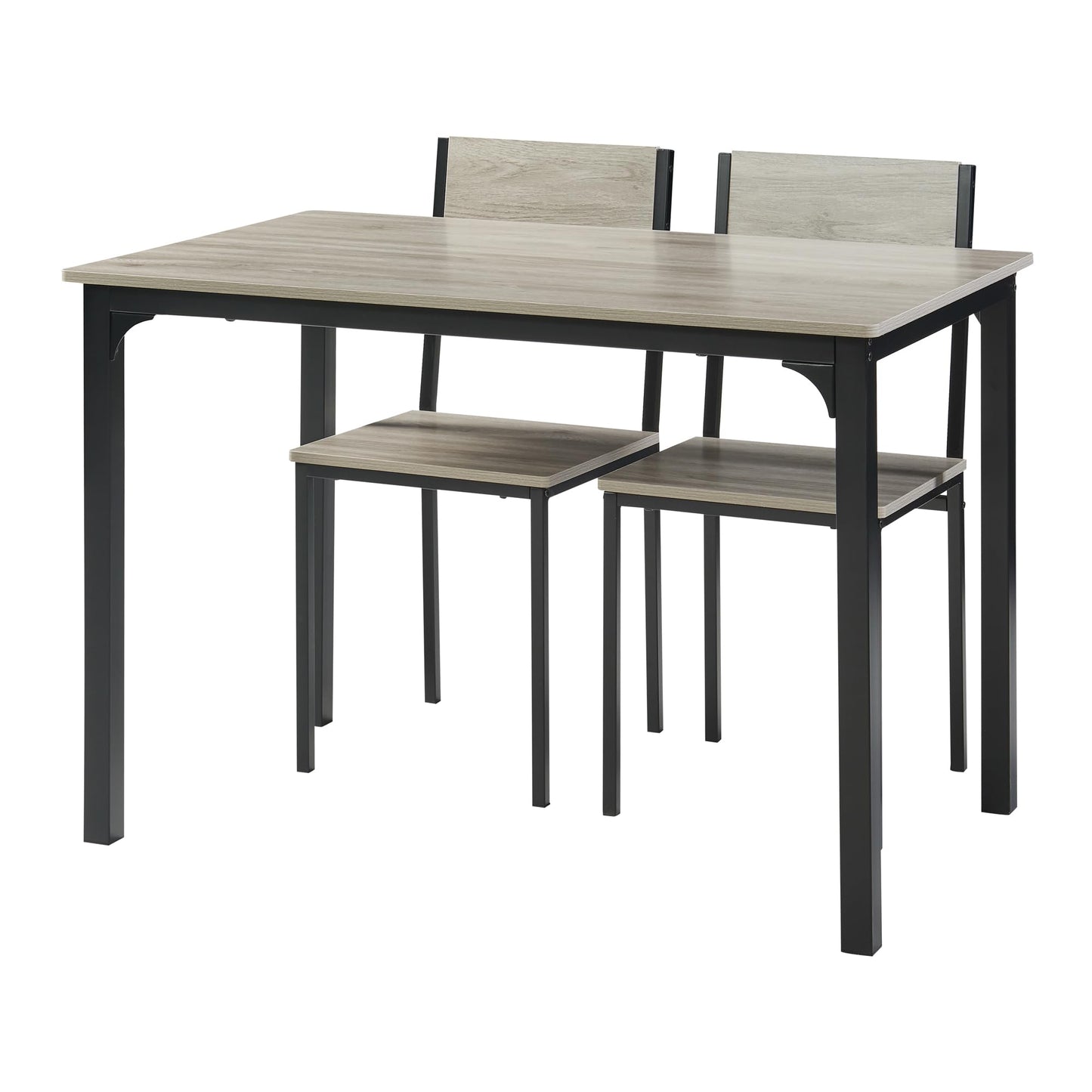 Panana 4 Seats Dining Table Set Wooden Compact Table 2 Chairs 1 Bench Set Metal Kitchen Room Furniture (Grey)