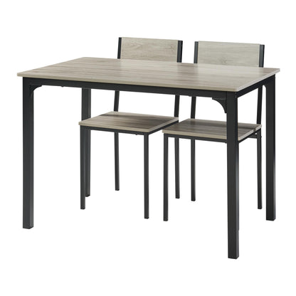Panana 4 Seats Dining Table Set Wooden Compact Table 2 Chairs 1 Bench Set Metal Kitchen Room Furniture Grey