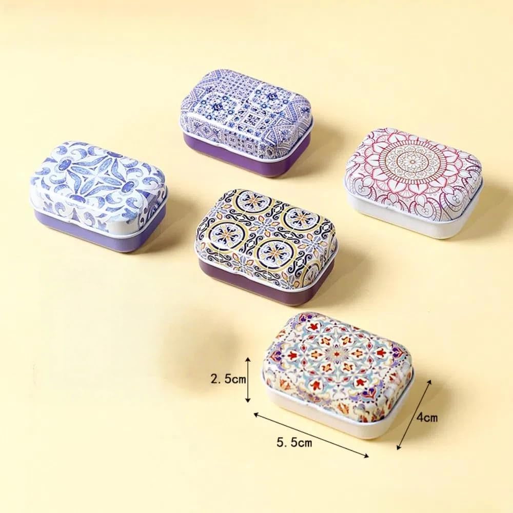 CCUUHJ 8 Pack Rectangular Small Tin Box Metal Hinged Tins for Candies Jewelry, 6X4X2.5 CM (Ethnic Pattern)