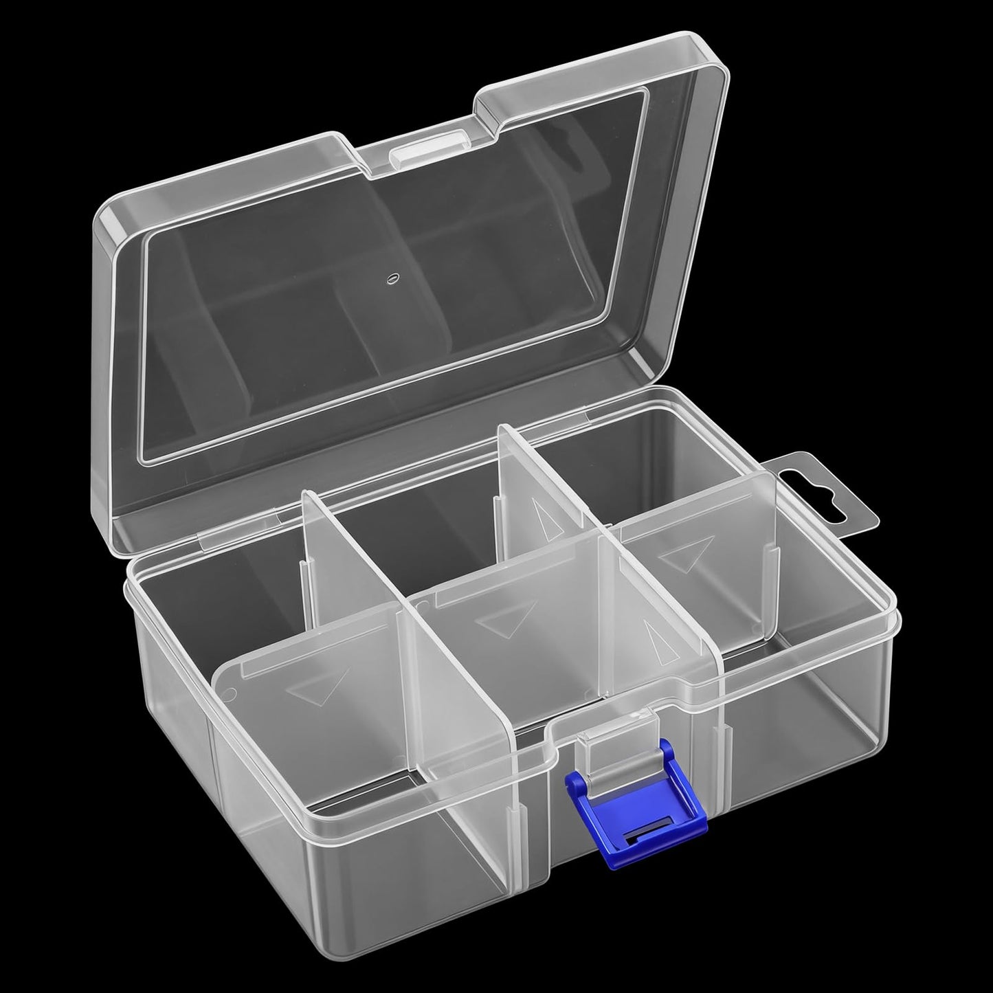 Xelsluthe Plastic Organiser Box, 6 Grids 6.29 Inch X 4.52 Inch Compartment Storage Boxes, Clear Organizer Box