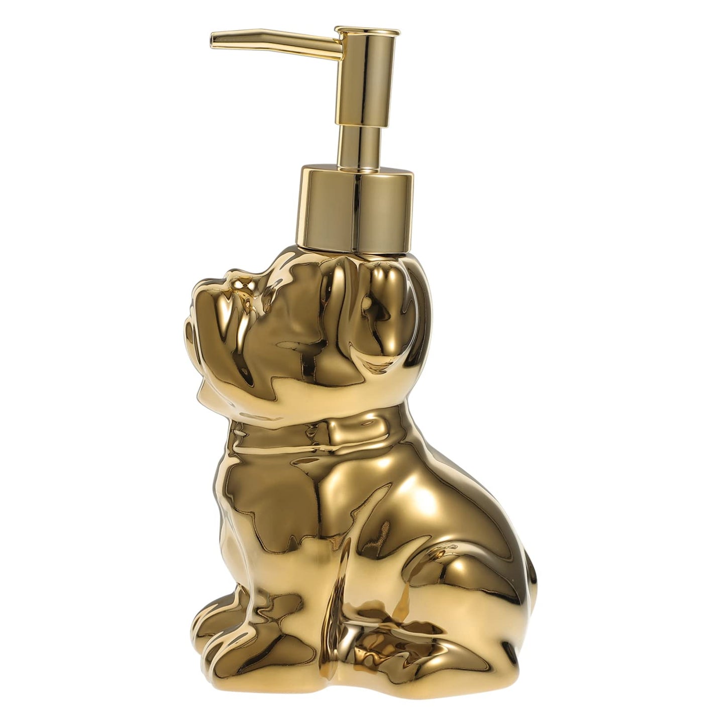 Cabilock 280ml Ceramic Dog Shaped Lotion Dispenser Bottle Gold Plated Stylish Shampoo and Shower Gel Holder for Bathroom Accessories