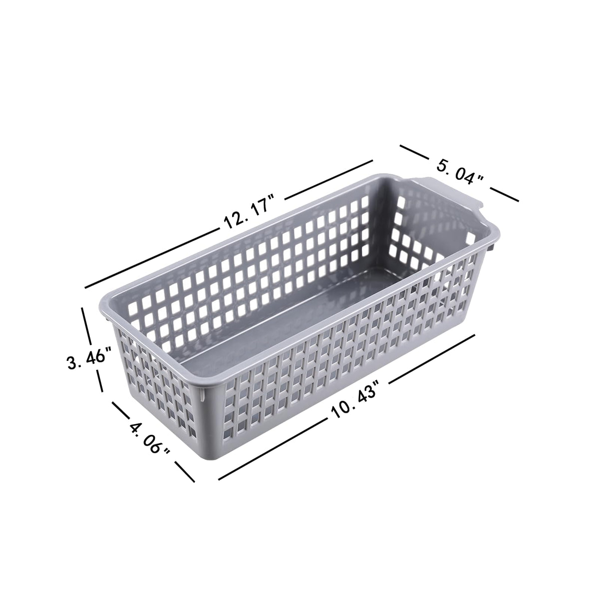 Asking 12-Pack Slim Plastic Storage Basket, Gray Small Desktop Baskets, Narrow Storage Box