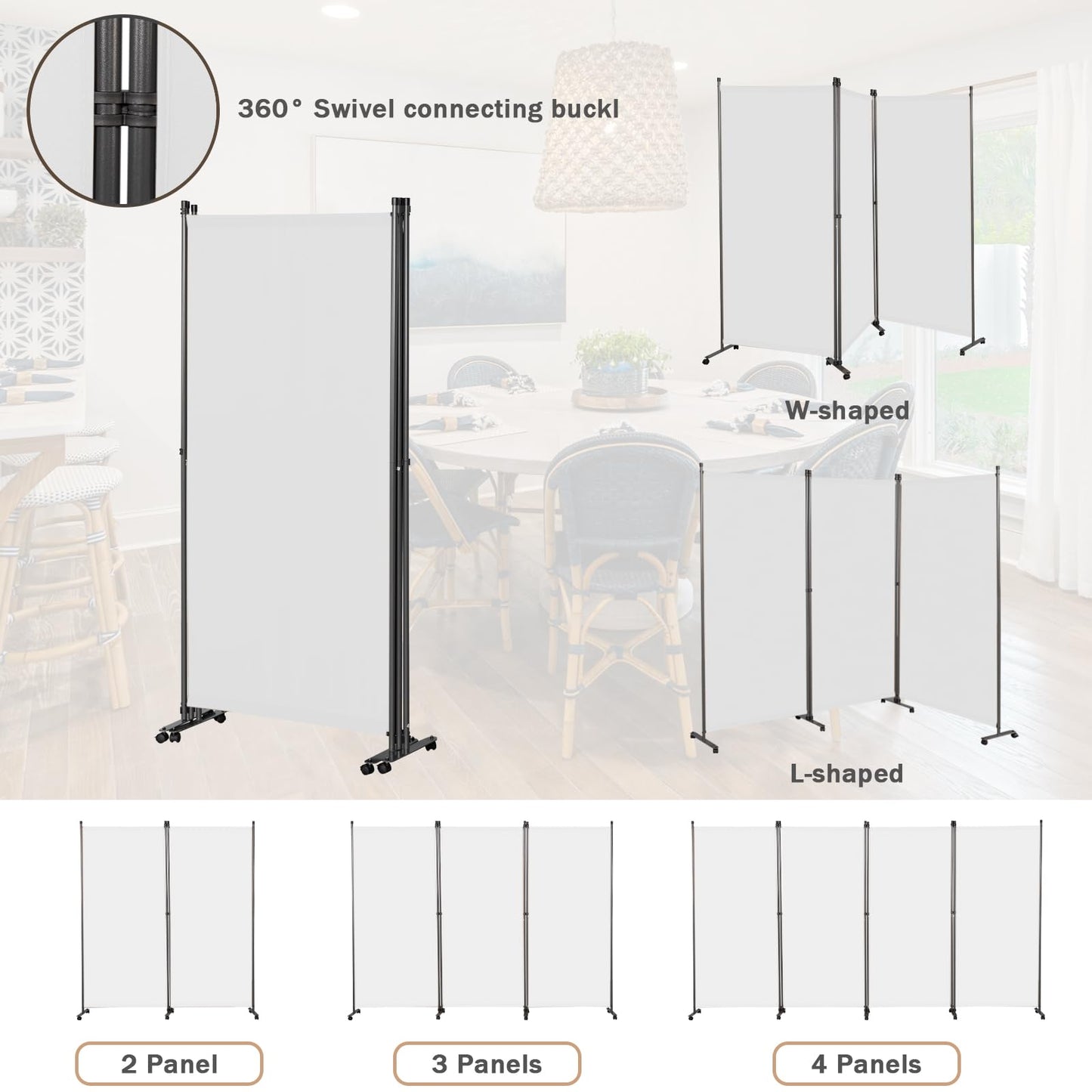 Angel Living 3 Panels Folding Room Divider, Privacy Screen Composed of Polyester Fabric and Sturdy Iron Frame