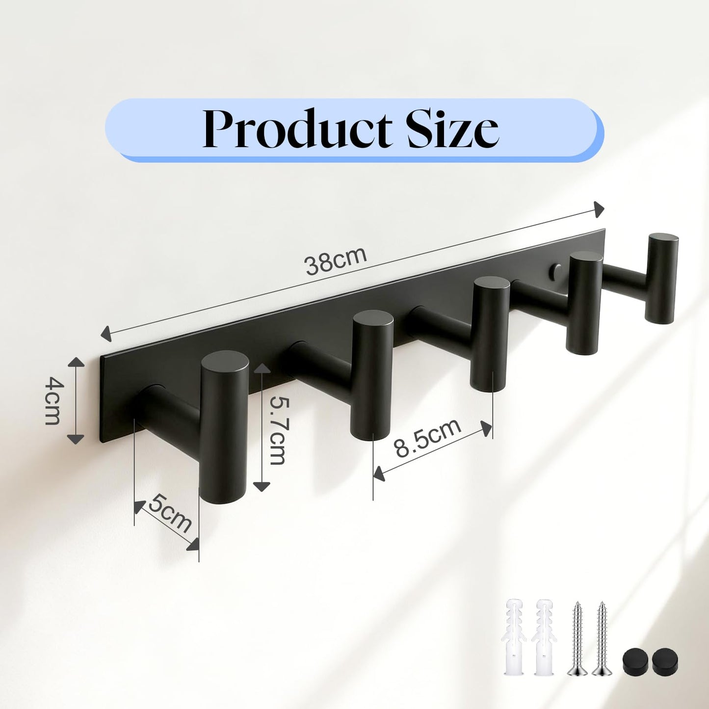 TOKPLNU Coat Hooks Wall Mounted, Heavy Duty Coat Rack Hanger with 5 Hooks, Stainless Steel 37.5cm Door Hook for Hanging Clothes Towels Robes Hats