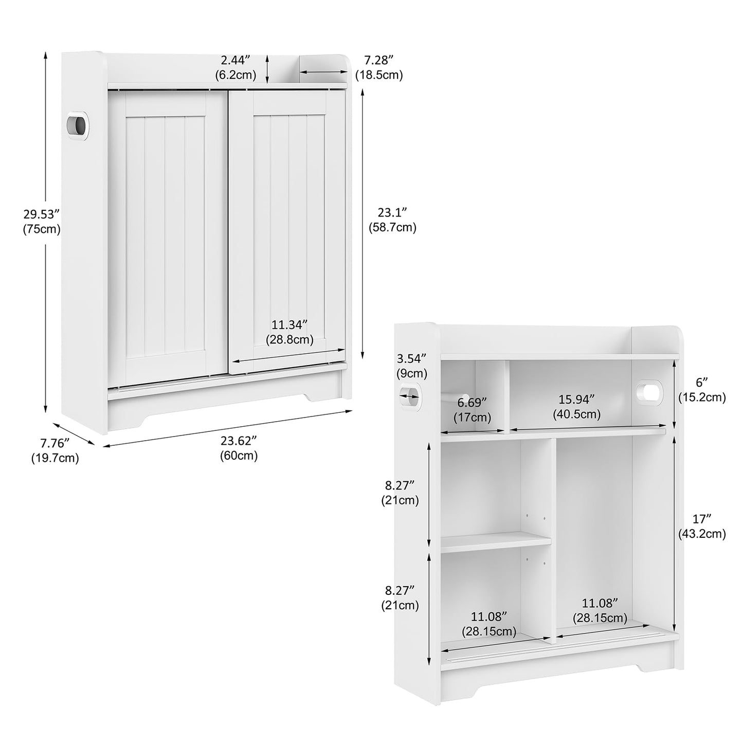 Kaukinye Bathroom Floor Cabinets,Storage Cabinet with Sliding Door,White