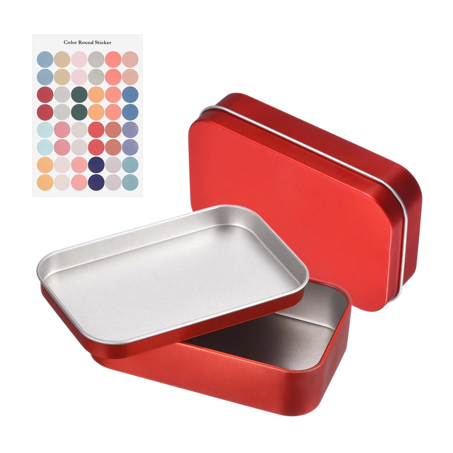 sourcing map 2Pcs Metal Tin Box Container, 3.7x2.4x0.9 Rectangular Empty Box with Self Adhesive Colored Stickers