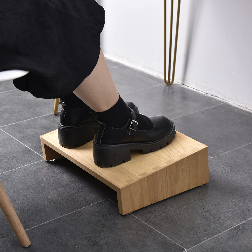 KIRIGEN Wooden Under Desk Footrest, Adjustable Solid Wood Foot Rest and Desk Foot Stool with Feet, 40 x 30 cm Platform for Home Office