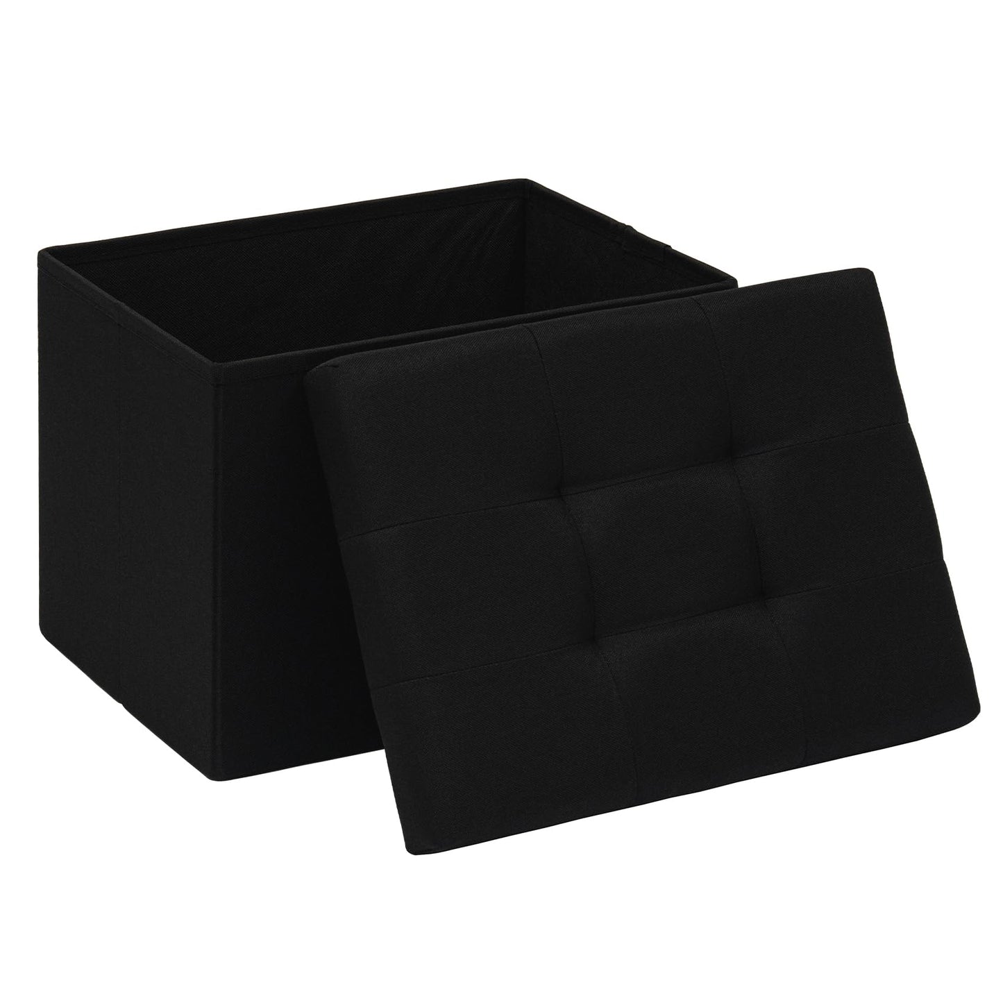 PINPLUS Linen Ottoman Storage Box with Lid, 42x32x32 cm, Black