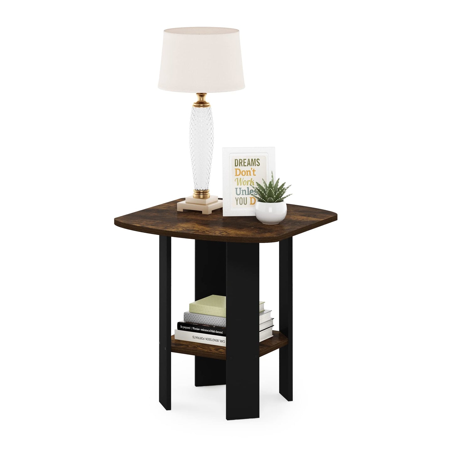 Furinno SIMPLE DESIGN Side Table, 2-Tier End Table, Open Shelves Night Stand, Bedside Table, for Living Room, Bedroom, Amber Pine