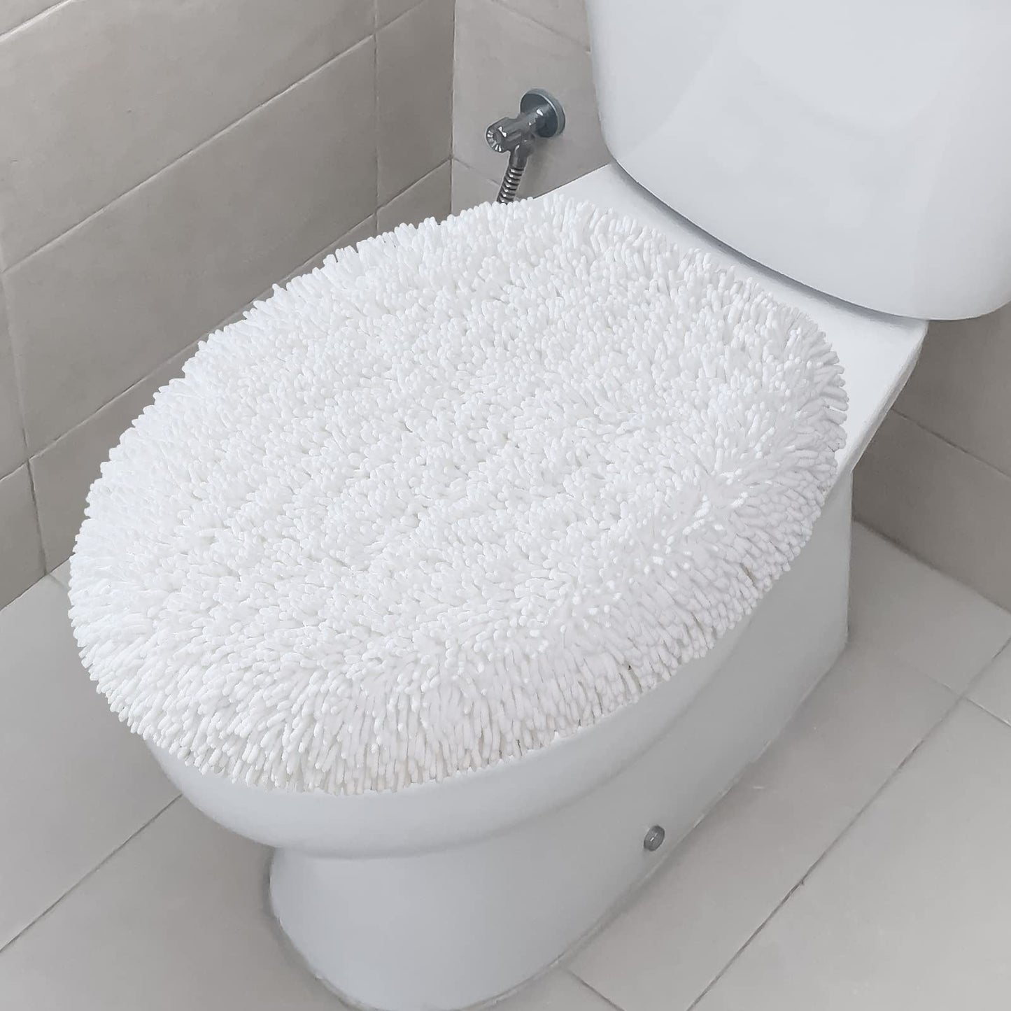 TREETONE Shaggy Chenille Bathroom Toilet Lid Cover, Ultra Soft Plush Seat Covers, Fluffy Absorbent, 19x21 Inches