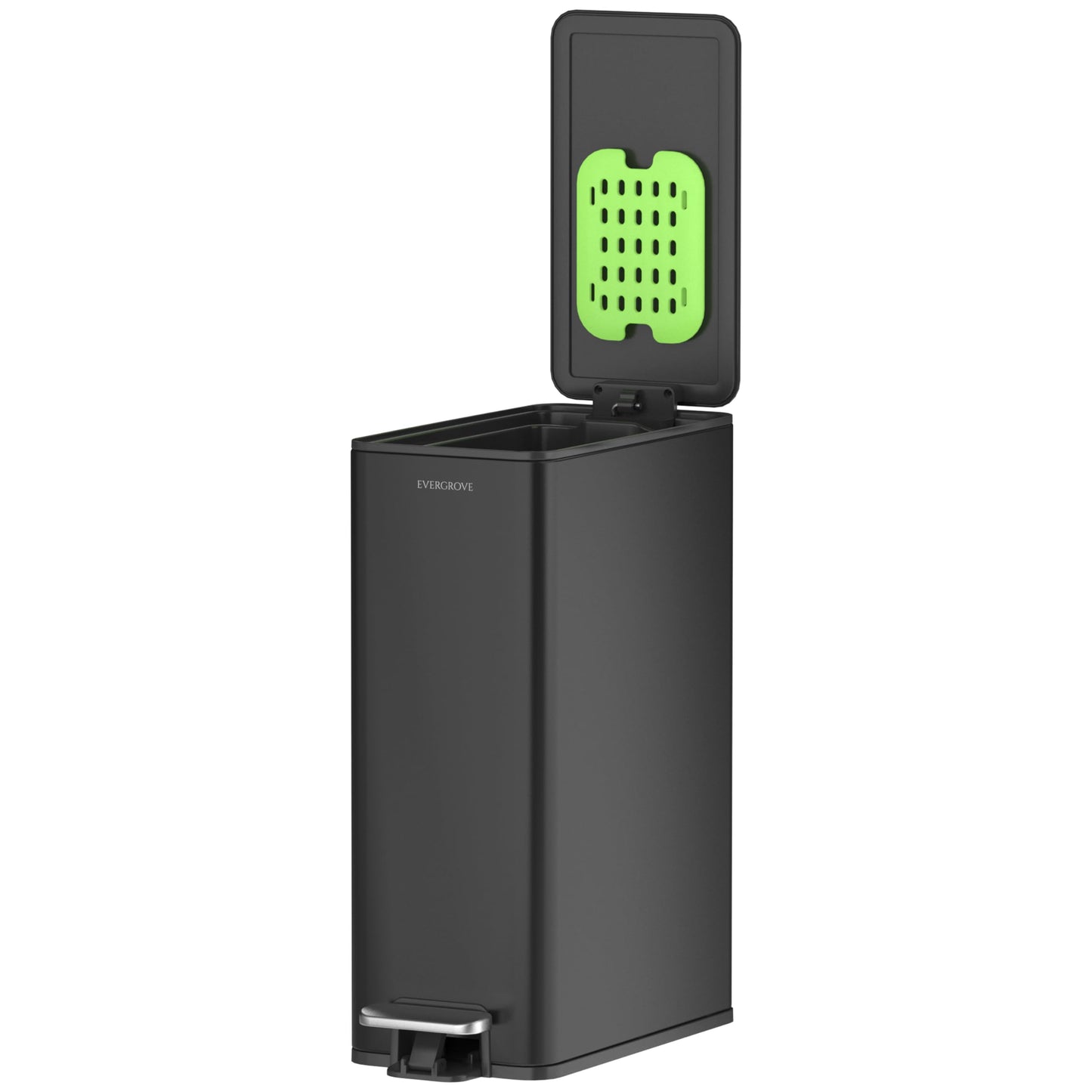 EverGrove 10L Slim Stainless Steel Bathroom Pedal Bin, Matte Black