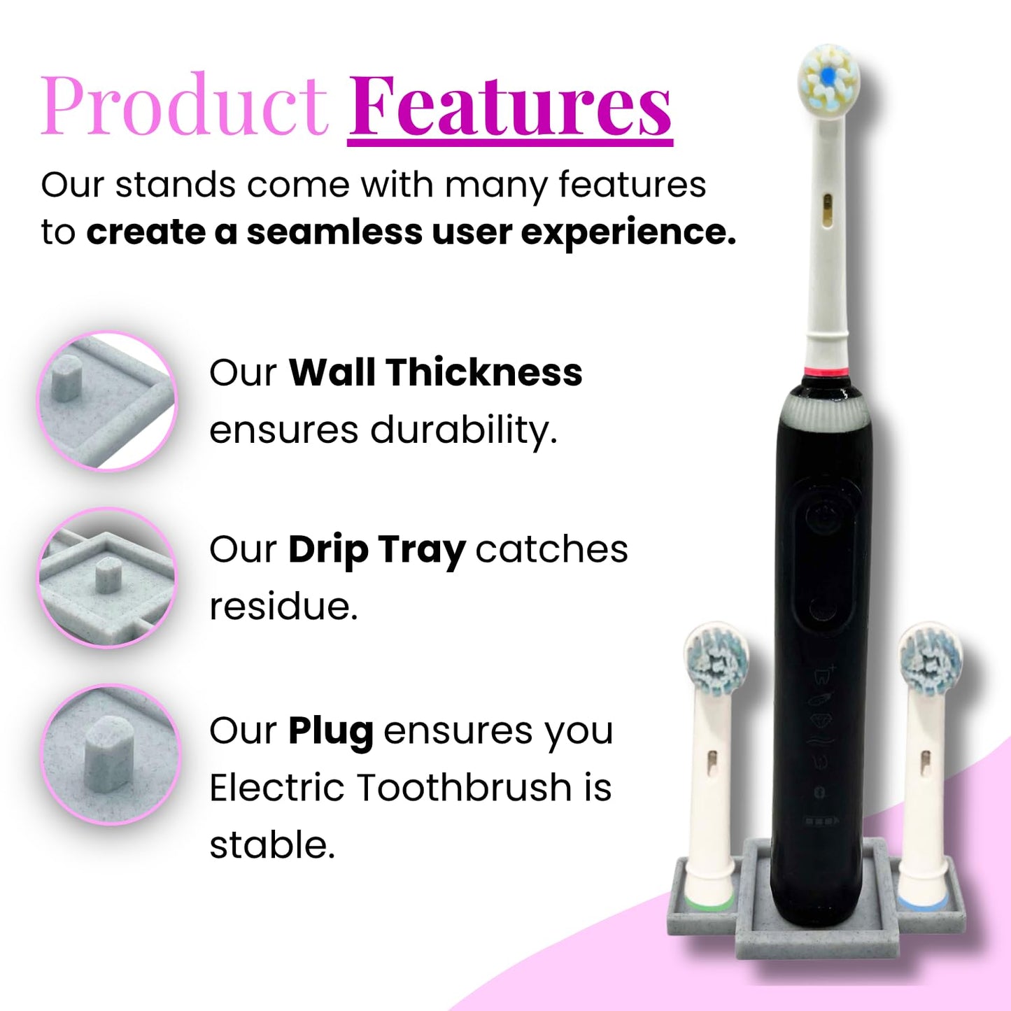 Oral Care Brand Electric Toothbrush Stand with 2 Toothbrush Head Stands & Drip Tray (Marble)