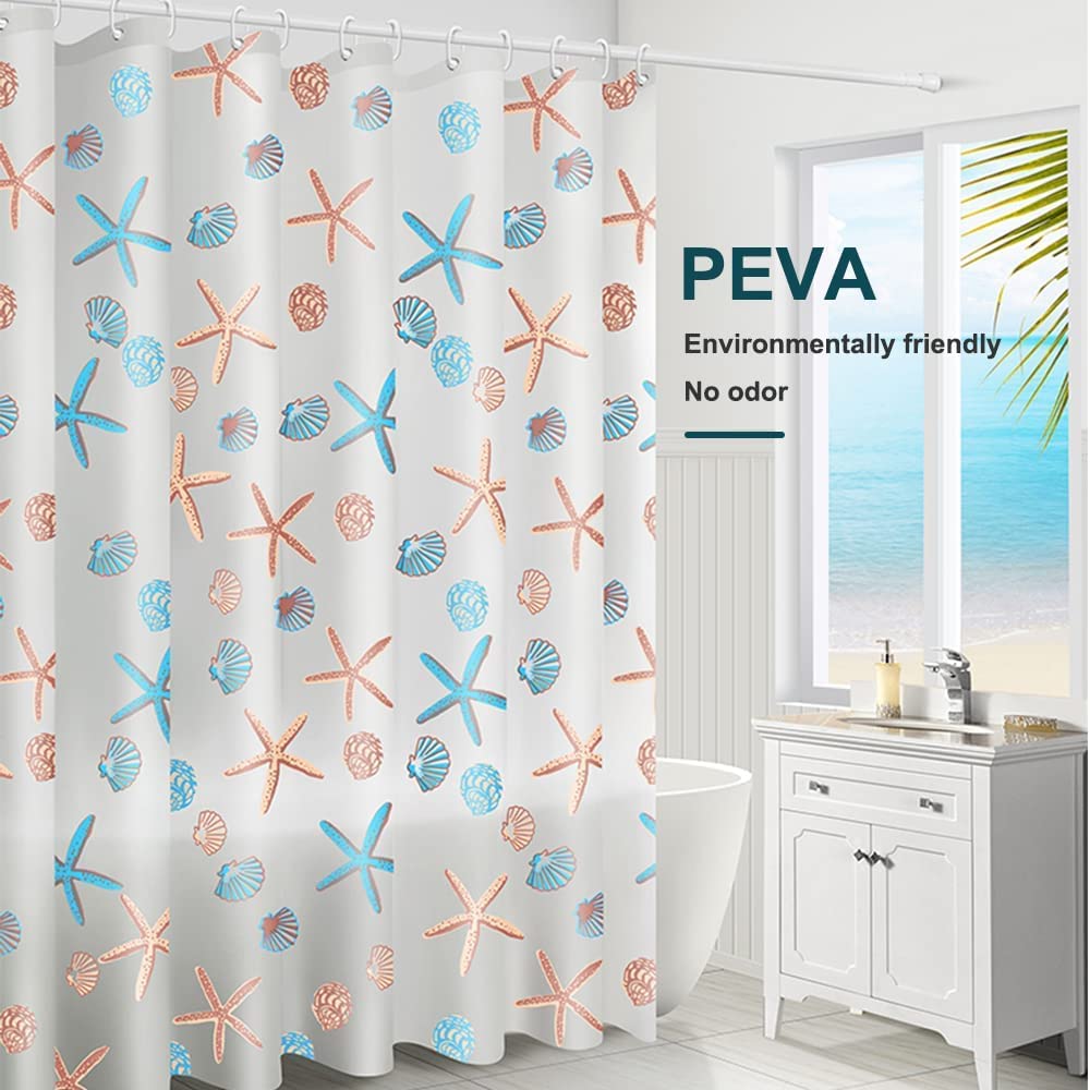 WOODFIB Shower Curtain, 100% PEVA Waterproof Anti-Mould Proof Resistant, Quick-Drying, Washable Bathroom Curtain, Includes 12 Pcs Curtain Hooks