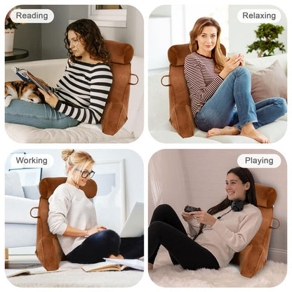 Mingfuxin Reading Pillows for Bed Sofa, Bed Backrest Pillows with Neck Arm Back Support Pillow, Adult Back Reading Cushion with Detachable Neck Roll &