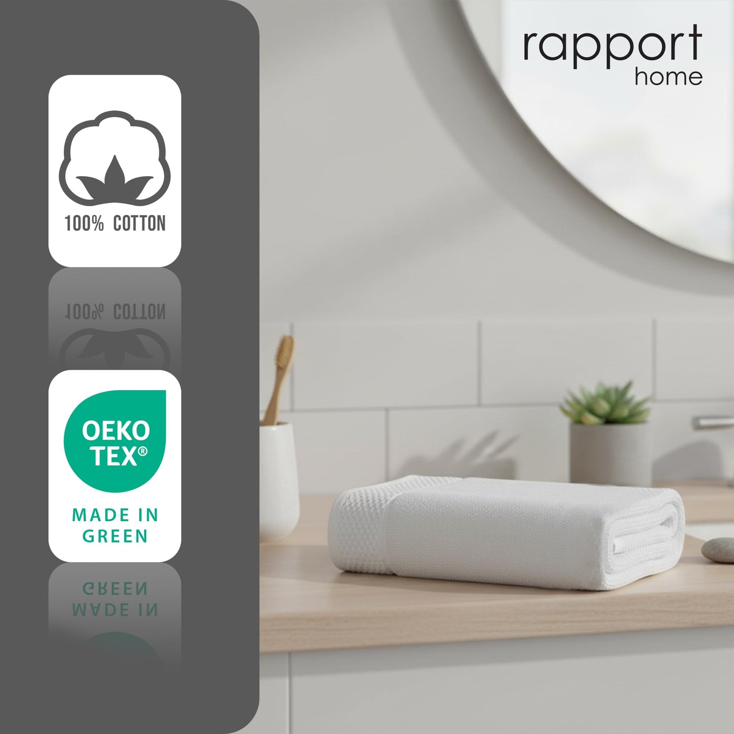 Rapport Home Eden Weave Face Towels 2-Pack Luxurious 100% Cotton 500gsm Soft Absorbent Face Cloths, Oeko-Tex Certified Bathroom Hand Towels | White