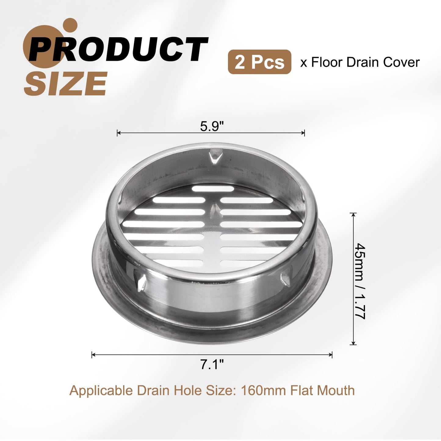 PATIKIL Floor Drain Cover 7.1" x 5.9" (160 Flat Mouth), 2 Pcs 304 Stainless Steel Round Anti Blocking Snap-in Drain Strainers for Outdoor Bathroom