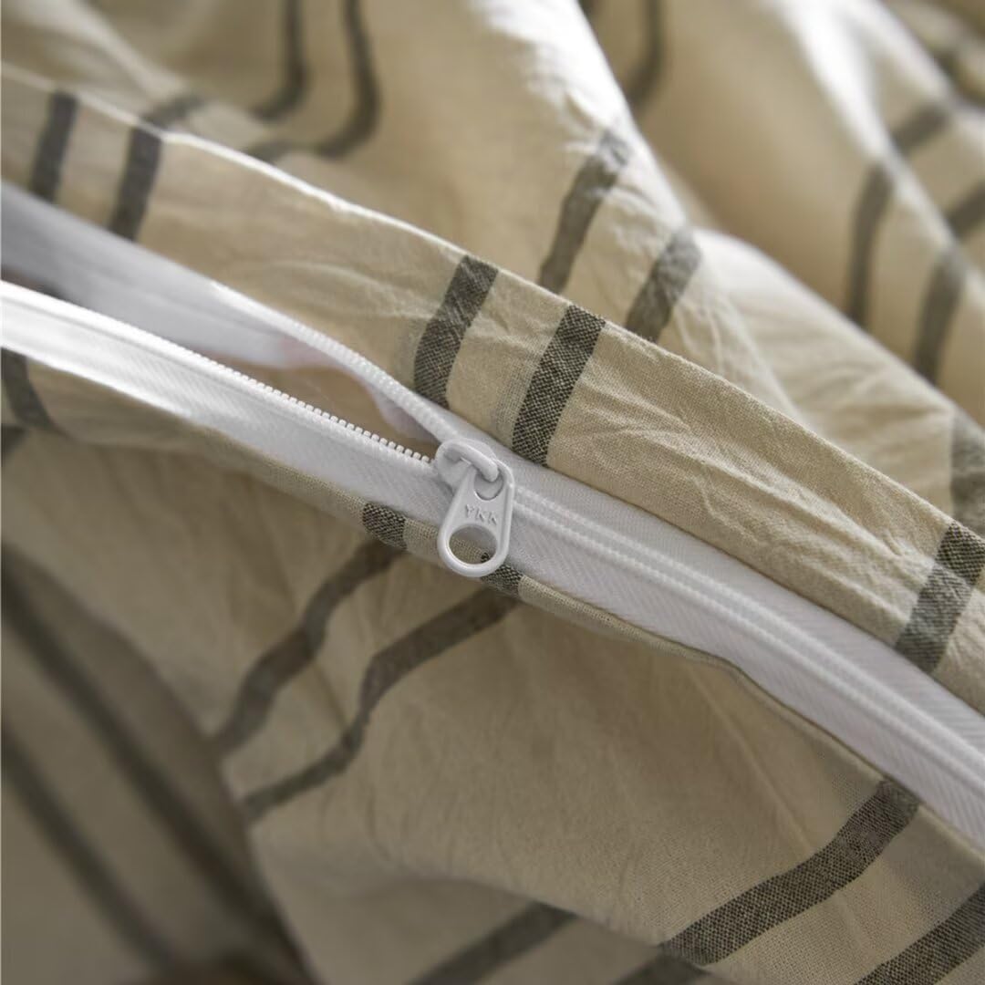 Ruccit Beige Duvet Cover Sets Double Bed Green Striped 100% Washed Cotton Cream Duvet Cover Double Kids Teens Modern 3pcs Quilt Cover Farmhouse