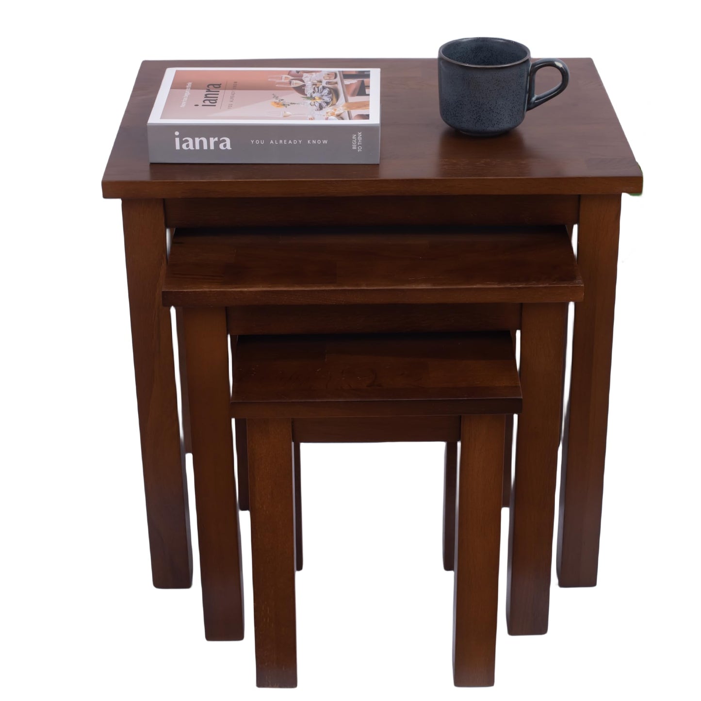 Kemtpase Oak 3 Nest of Tables, Solid Wooden Nesting Tables, Wooden Table Lamp, Plant Table, Multifunctional Nested Coffee Table