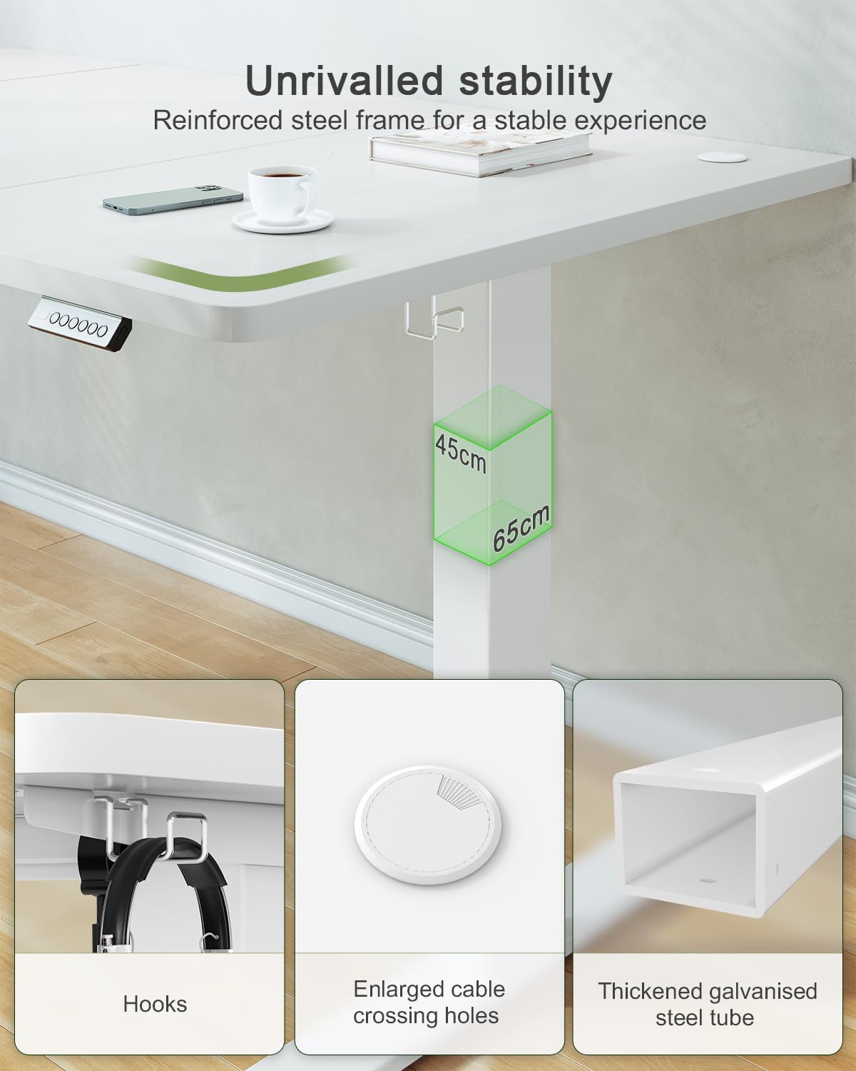 JUMMICO 120x60cm Electric Standing Desk with USB Charging Height Adjustable Desk with Sedentary Reminder Stand Up Desk with Splice Board for Home