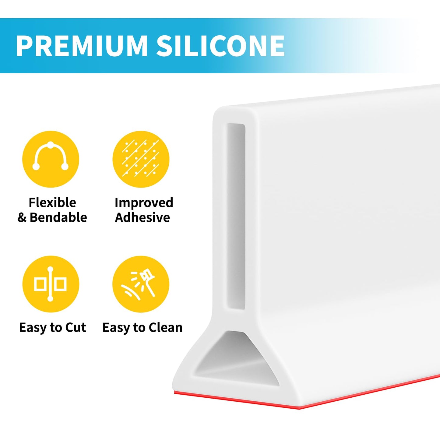 DLYYPLUS 1M Wet Room Floor Barrier, Self-Adhesive Silicone Shower Splash Guard, Shower Threshold Water Dam Barrier Keeps Water Inside Threshold Dry