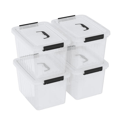 Dynko 4-pack 10 Liters Plastic Storage Boxes, Clear Boxes with Lids
