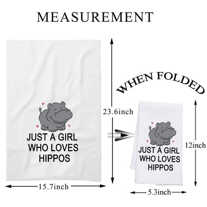 PLITI Hippo Kitchen Towel Hippopotamus Gift Hippo Lover Gift Just A Girl Who Loves Hippos Dish Towel Hippo Theme GiftGirl Lover hippos TWU