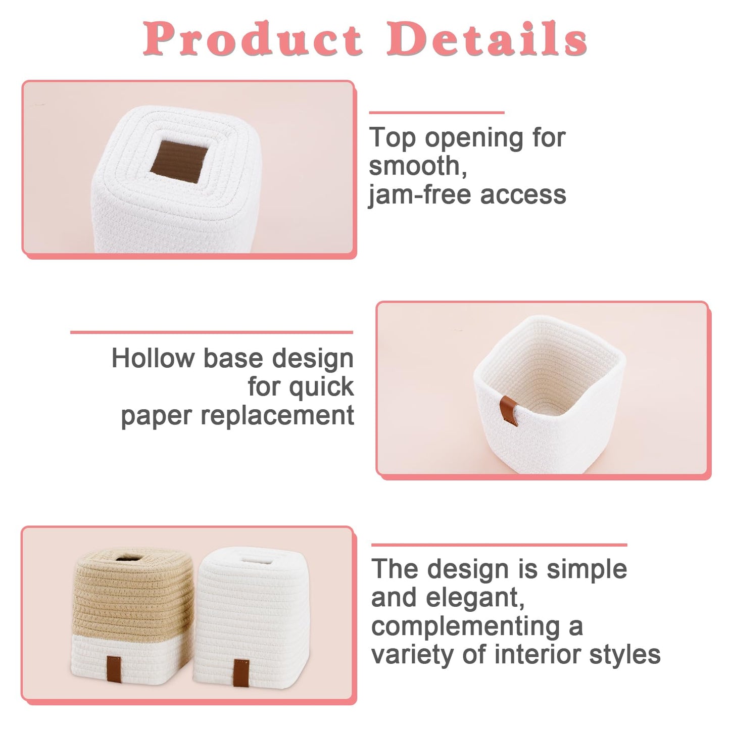 SHILIPAIJC 2pcs Cotton Tissue Box Holder, Square Tissue Box Cover